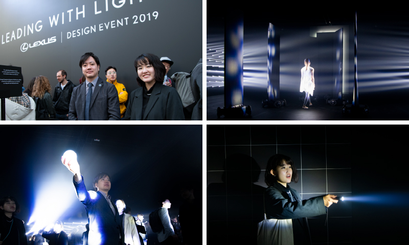 Photos of Yoshida and Koriyama experiencing the LEXUS installation