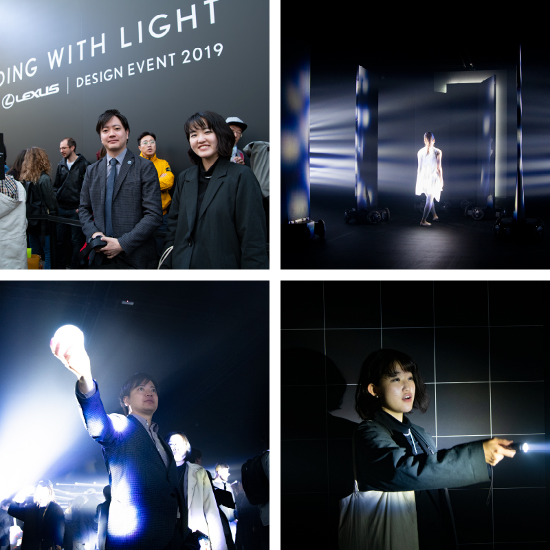 Photos of Yoshida and Koriyama experiencing the LEXUS installation