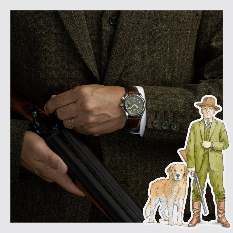 Photo of a wrist wearing the Sakai Alpinist in hunting attire