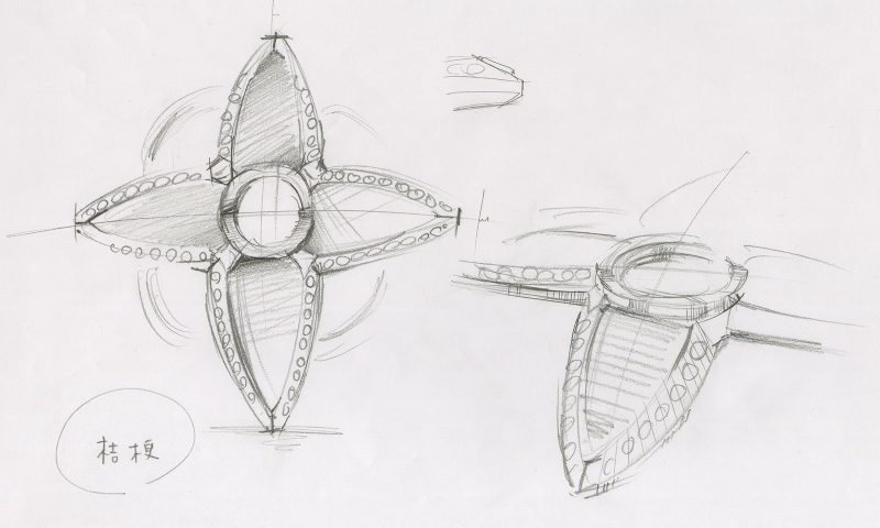 桔梗を模した「くノ一モデル」のラフスケッチ