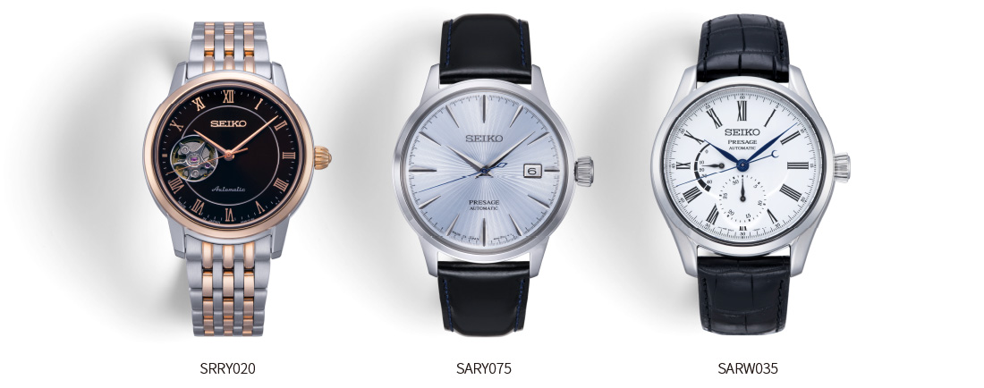 Front view of the three Presage watches (SSA852, SRPB43, SPB045)