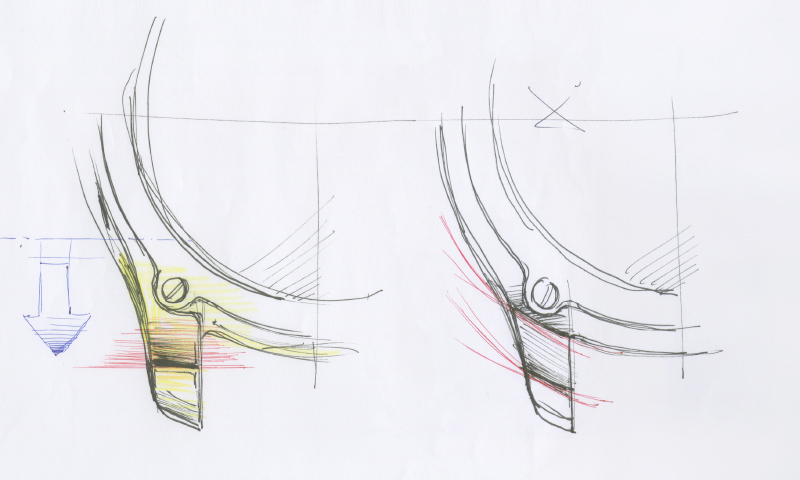 Rough sketch of the "parallel curve" of the lug