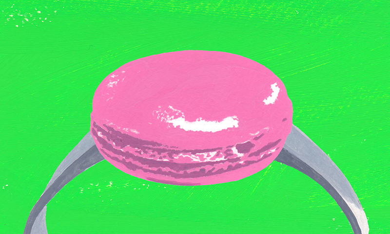 Illustration of a watch with macaroon on the band