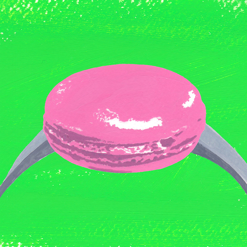 Illustration of a watch with macaroon on the band