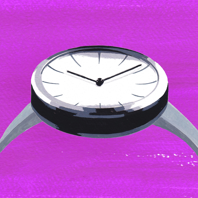 Illustration of the SEIKO MOVING DESIGN COLLECTION series watch. The dial has gently rounded earthenware mortar shape.