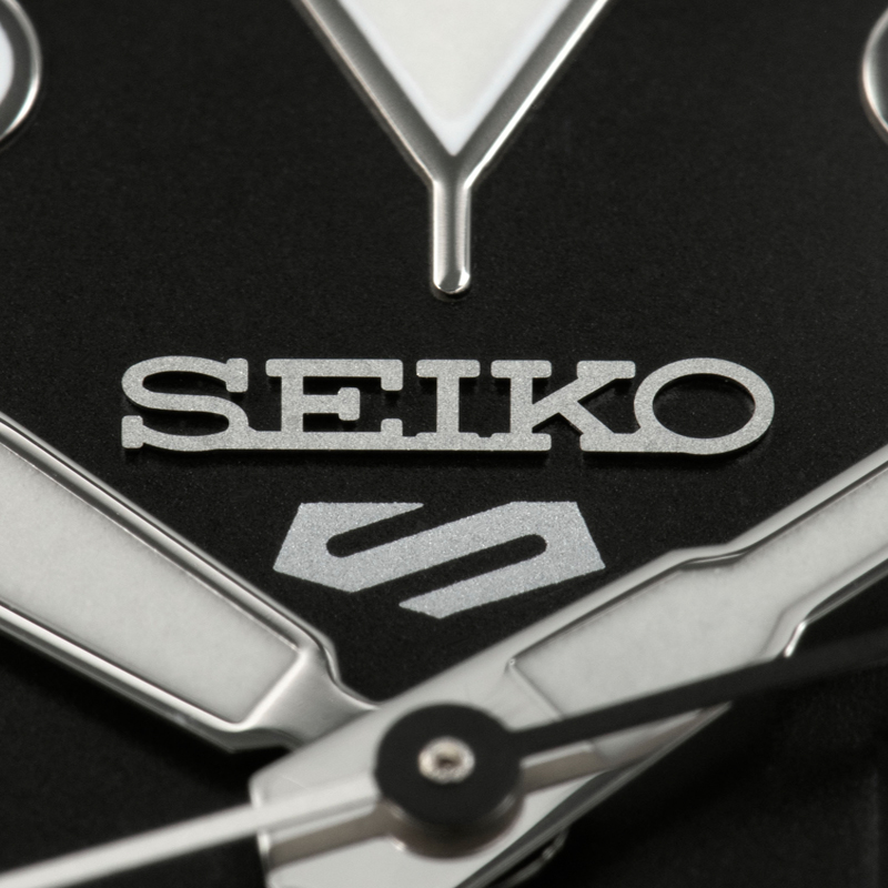 Enlarged photo of the new Seiko 5 Sport logo engraved on the dial