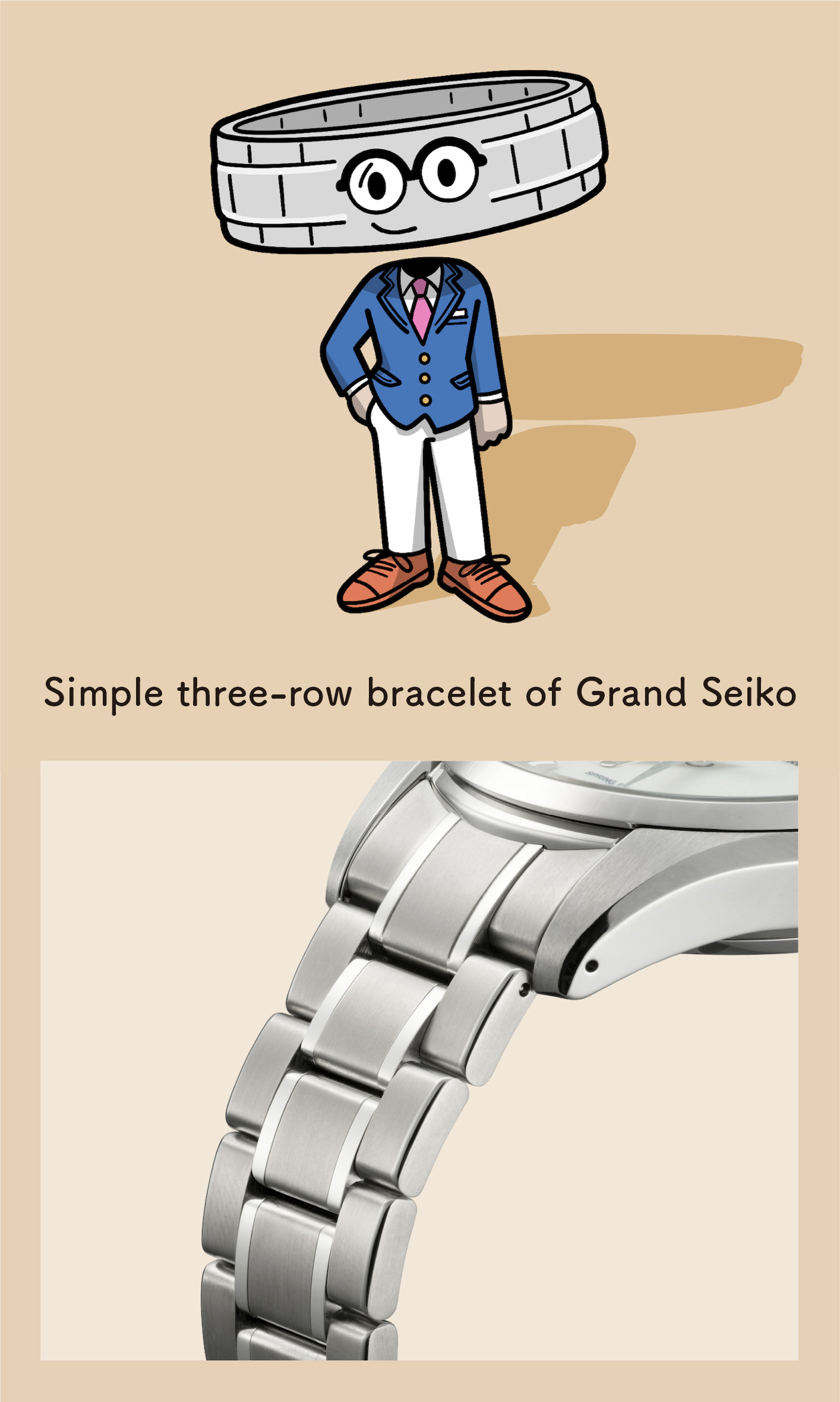 Simple three-row bracelet of Grand Seiko (Enlarged photo of the bracelet)