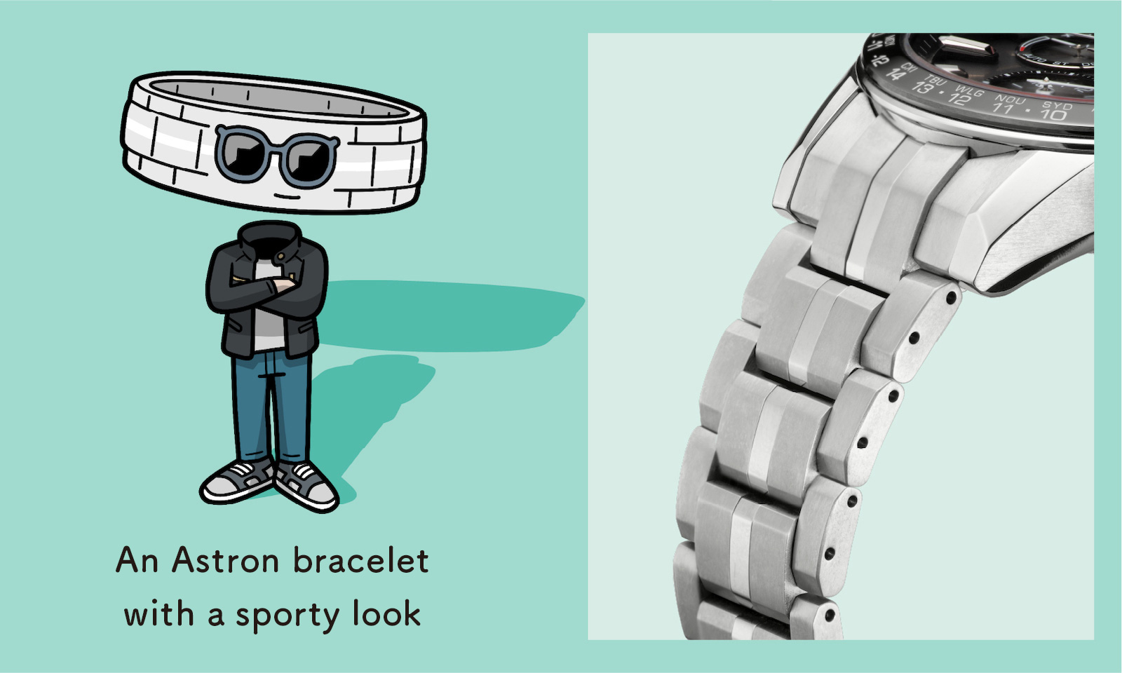 An Astron bracelet with a sporty look (Enlarged photo of the bracelet)