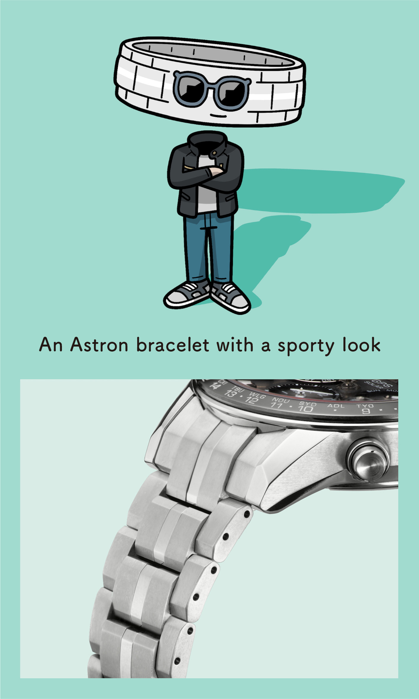 An Astron bracelet with a sporty look (Enlarged photo of the bracelet)